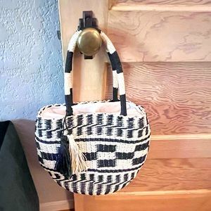 World Market woven straw bucket handbag
